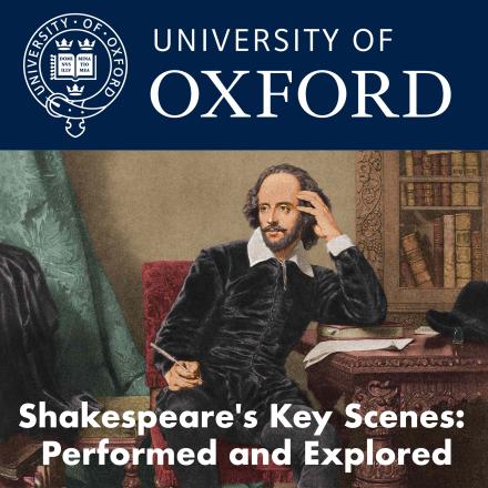 Shakespeare at desk with Oxford banner